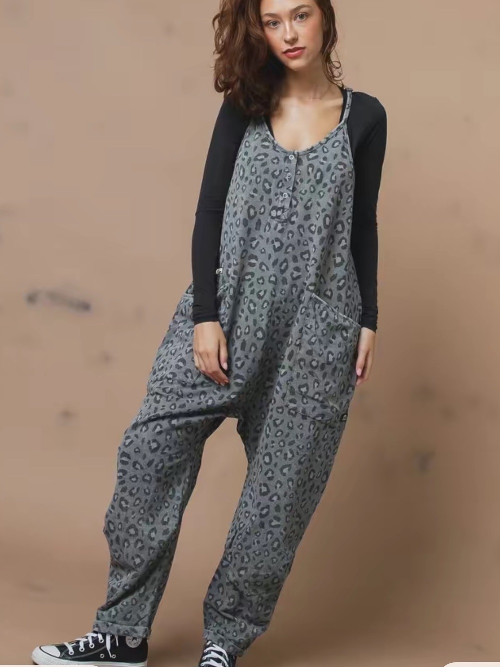 RAGS women’s sleeveless overalls tank romper charcoal leopard, Adjustable Straps